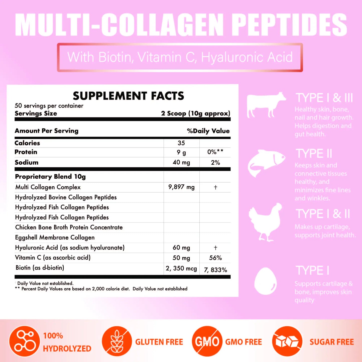 Nature4U Multi Collagen Peptides Powder Biotin Vitamin C