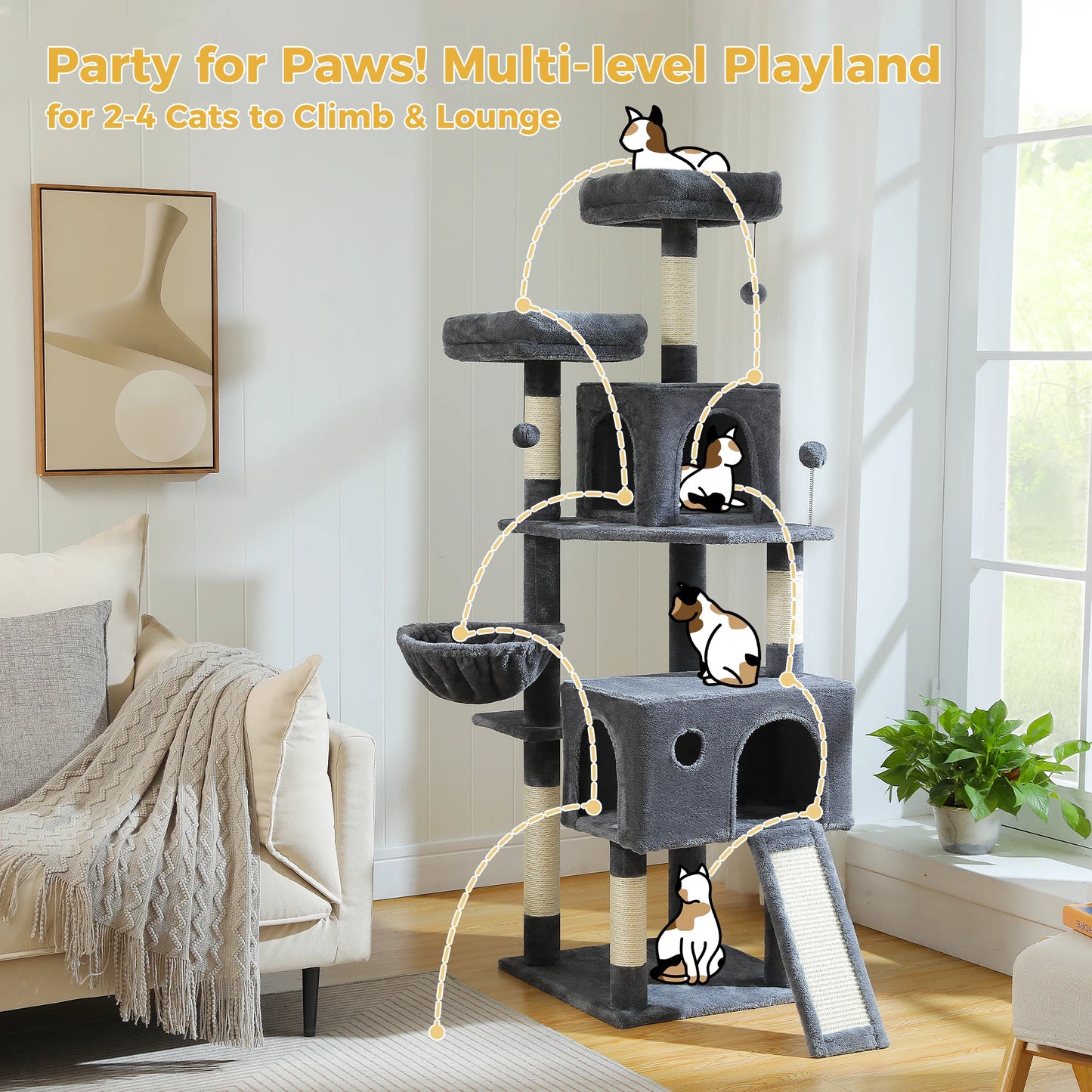 PAWZ Road Multi Level Cat Tree Tower With Sisal Scratching