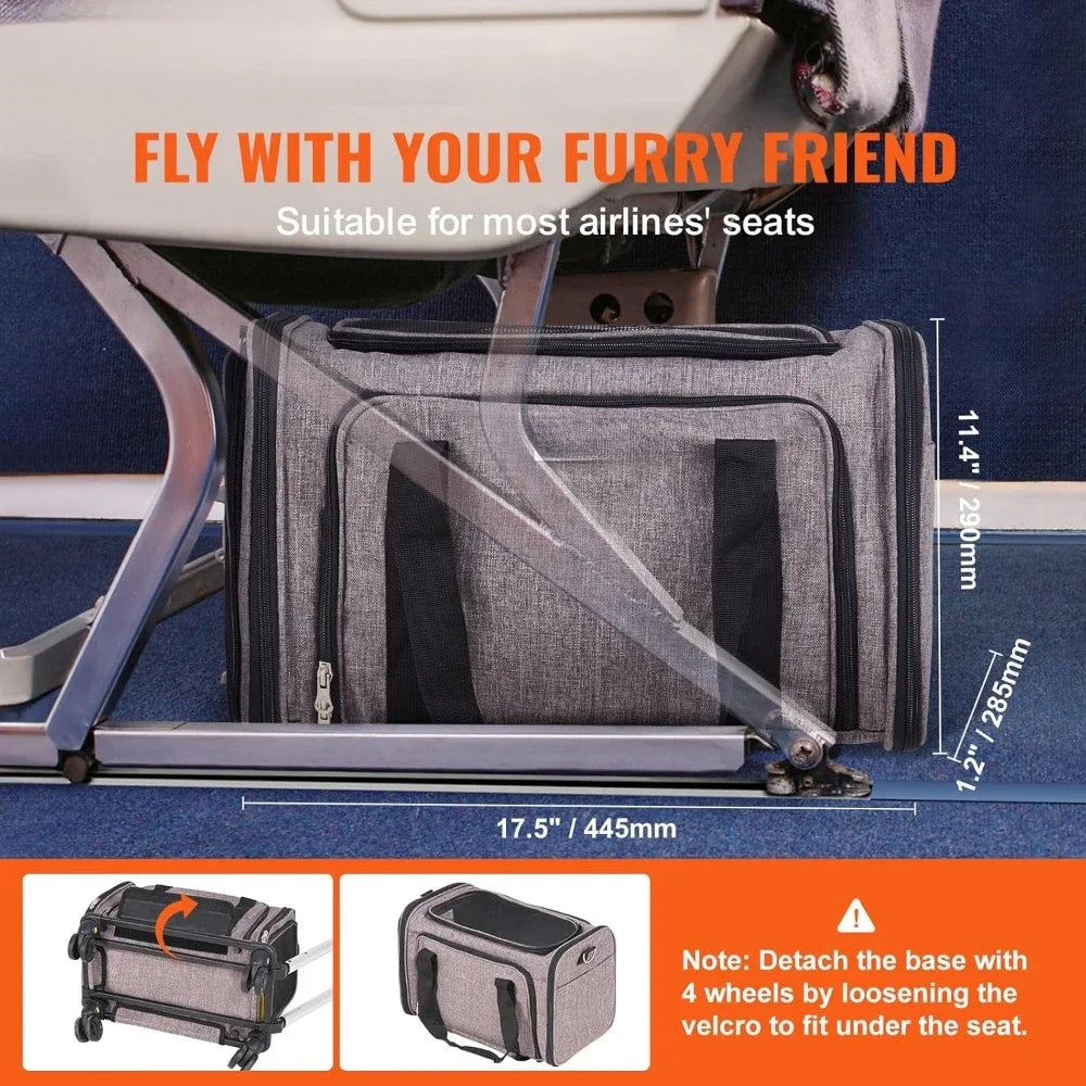 ANGDUO Airline Approved Pet Carrier with Wheels for Travel