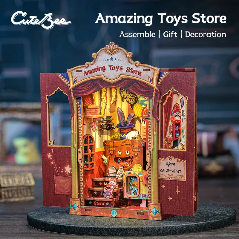 Cutebee DIY Book Nook Kit Miniature Wooden Dollhouse Led