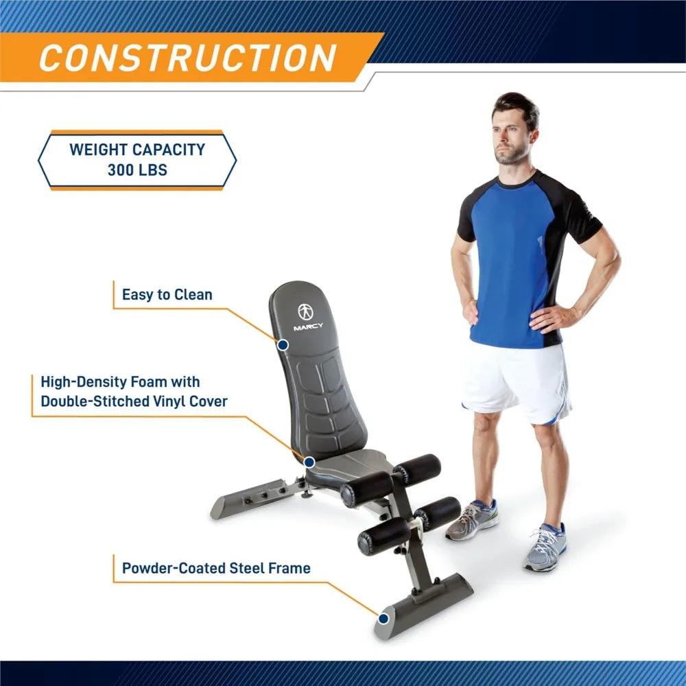 Marcy Deluxe Foldable Utility Bench for Home Gym Workouts