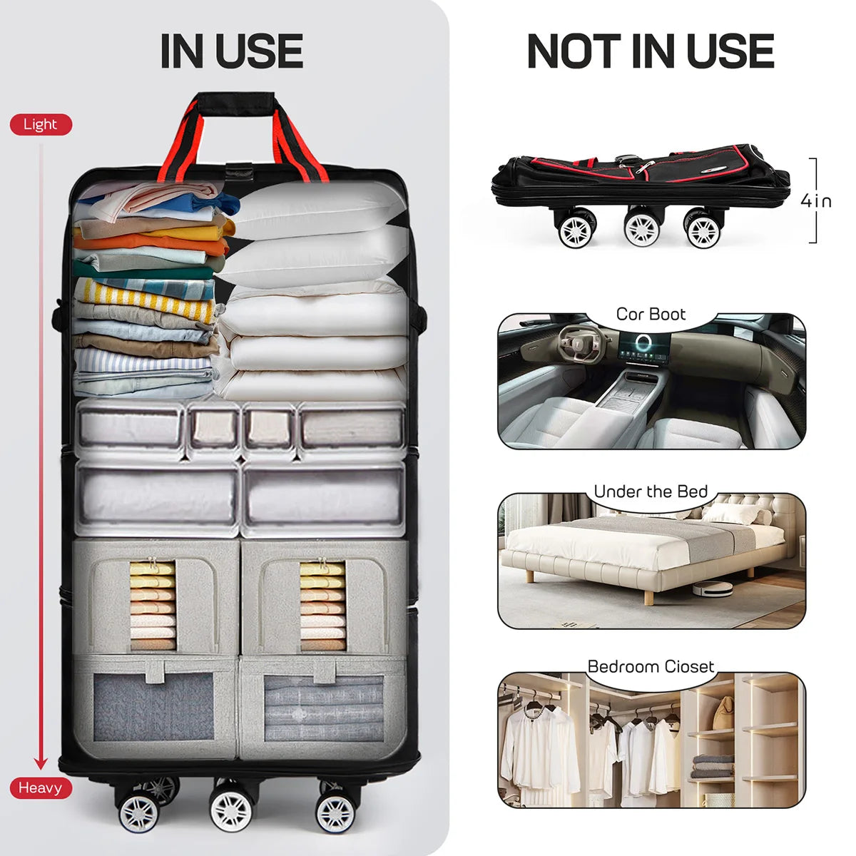 Foldable Travel Duffel Bag with Wheels and Waterproof Design