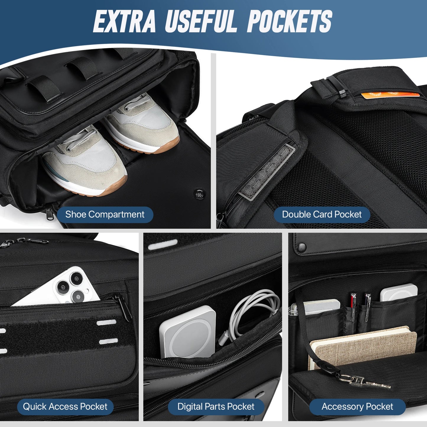 Expandable Men Travel Backpack With Shoe Storage and Laptop Compartment