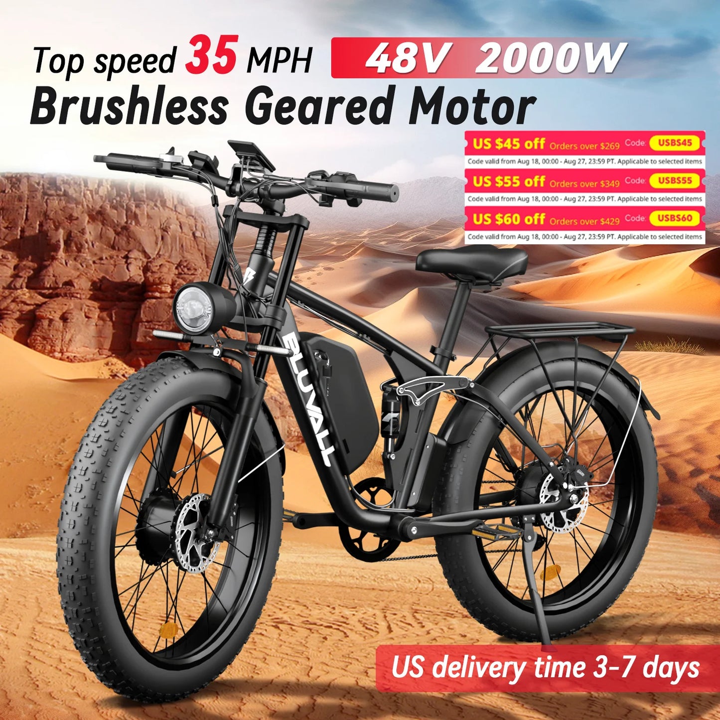 Zeegr Fat Tire Electric Bike Dual Motor 2000W Suspension