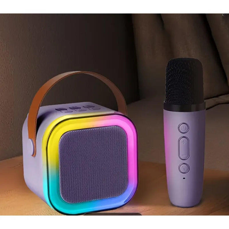 Compact Karaoke Device with Wireless Mics and LED Lights