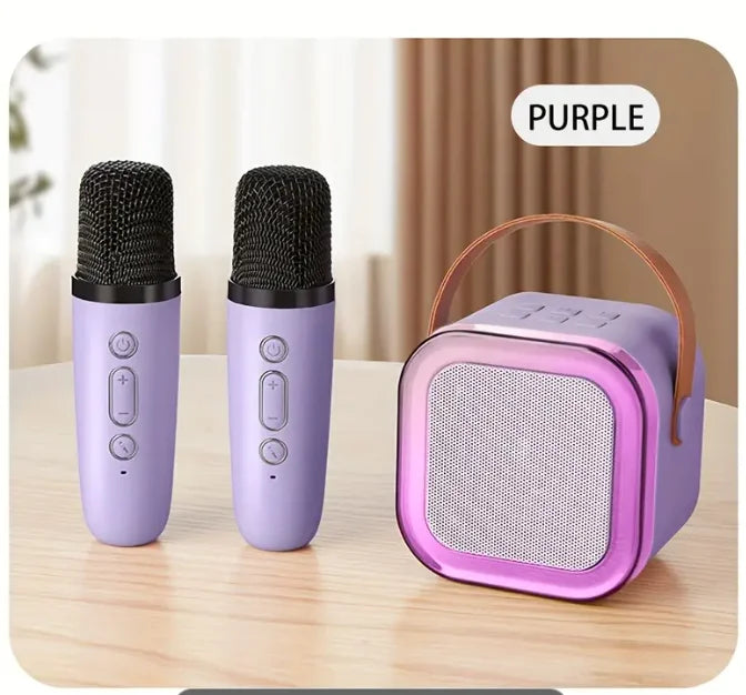 Compact Karaoke Device with Wireless Mics and LED Lights