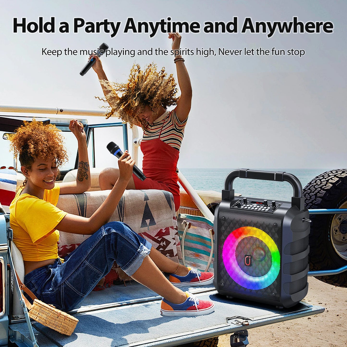 FanFun Wireless Karaoke Speaker Bluetooth Mic LED Light