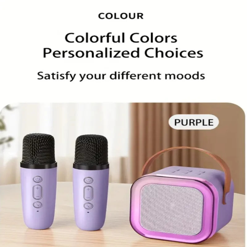 Compact Karaoke Device with Wireless Mics and LED Lights