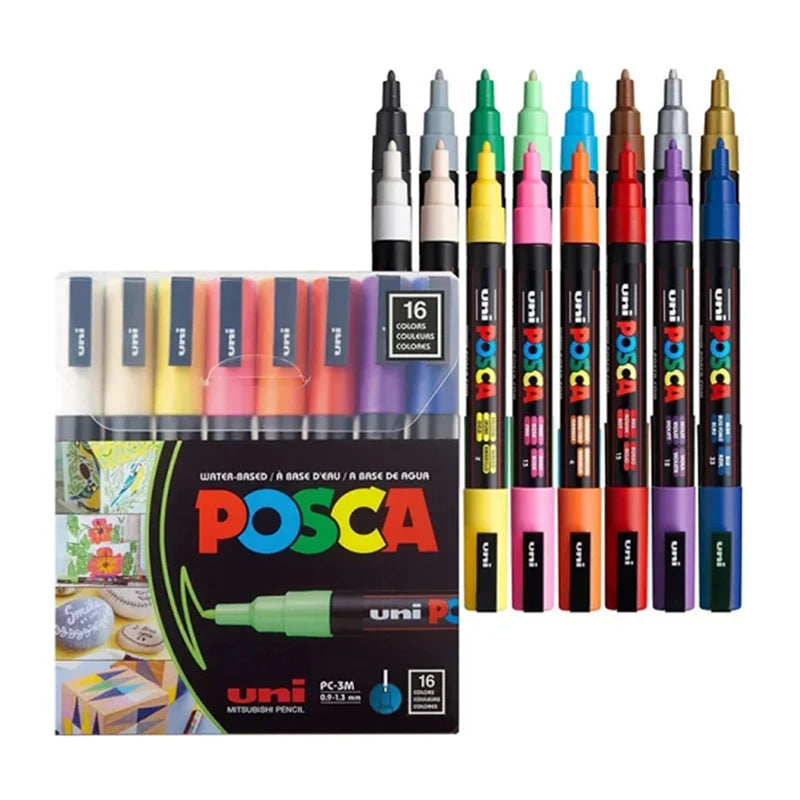 16 Piece POSCA Acrylic Markers Set for Creative Art Projects
