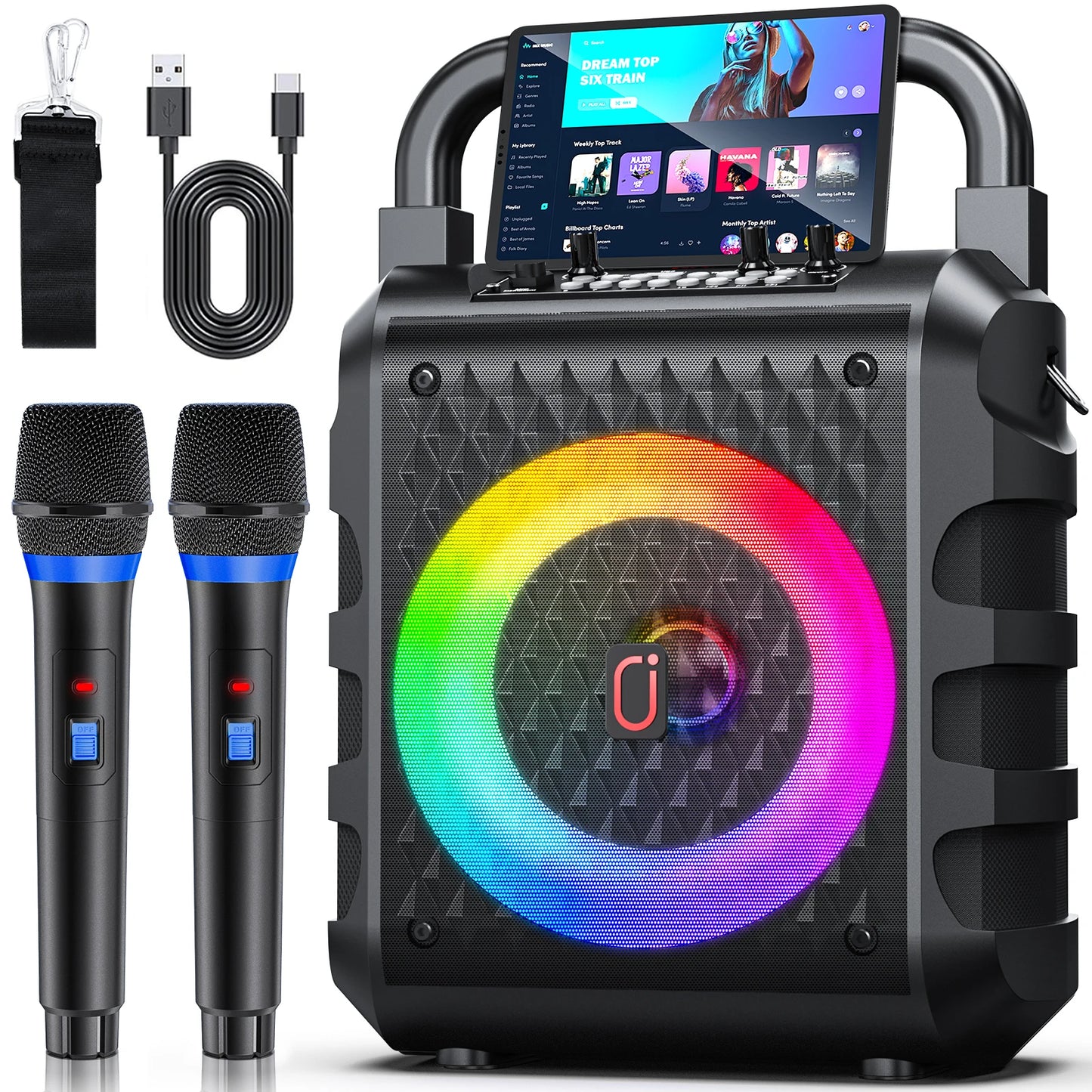 FanFun Wireless Karaoke Speaker Bluetooth Mic LED Light