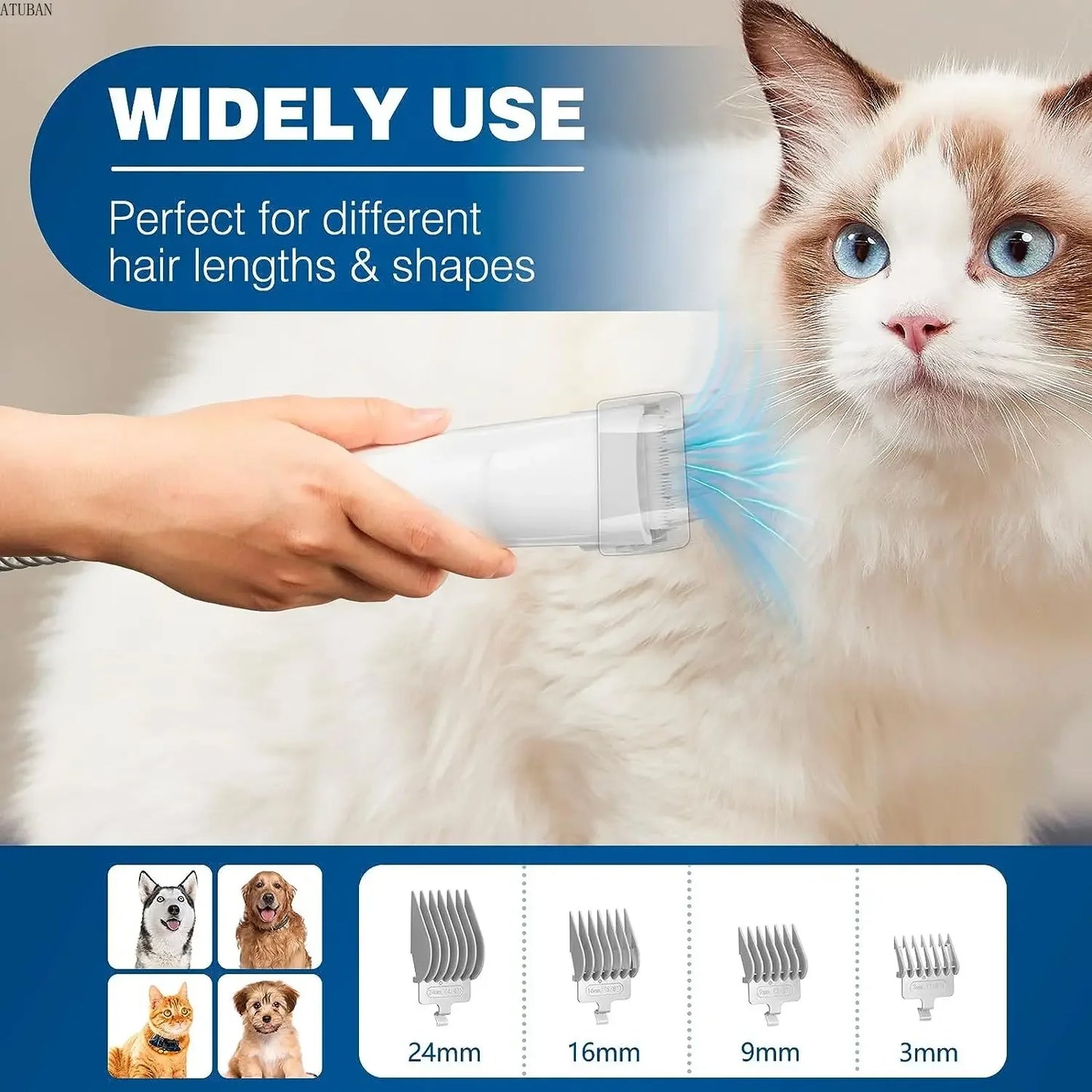 ATUBAN Dog Grooming Vacuum Kit With 2.3L Dust Cup System