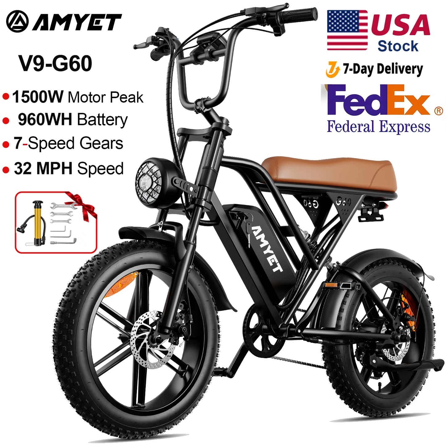 AMYET V9 G60 1000W Electric Mountain Bike 48V 20Ah