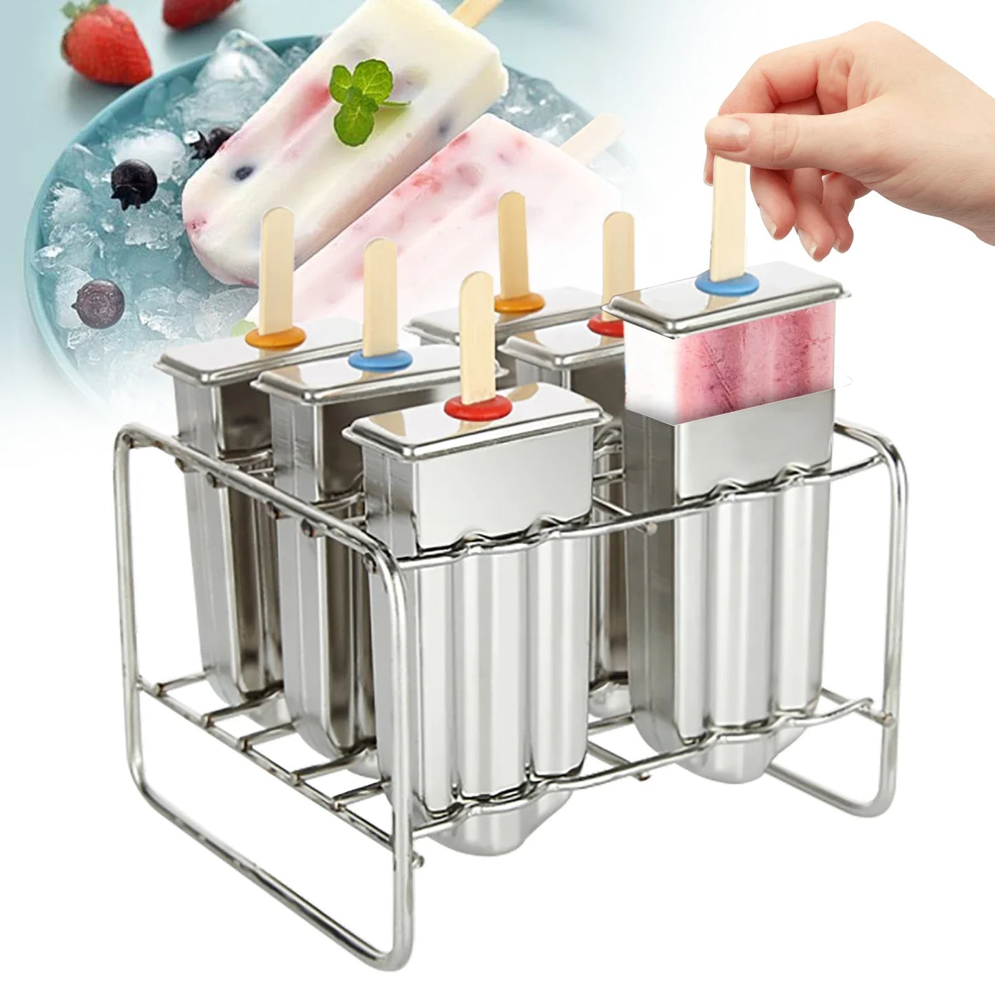 Bymaocar Stainless Steel Ice Cream Mold Set For Popsicles