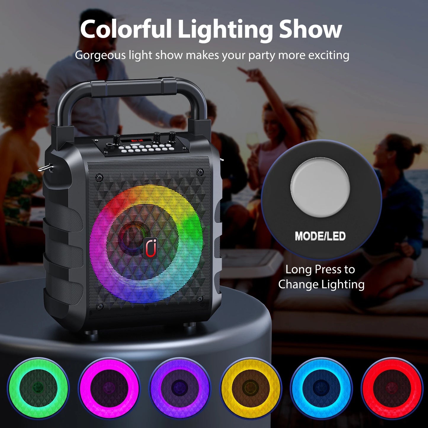 FanFun Wireless Karaoke Speaker Bluetooth Mic LED Light
