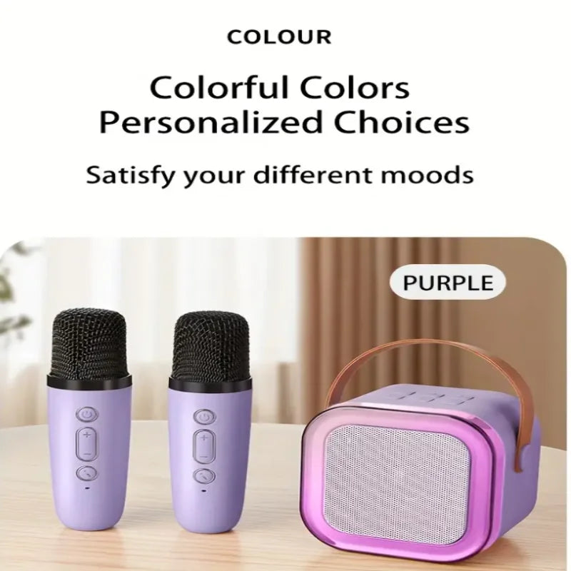Compact Karaoke Device with Wireless Mics and LED Lights