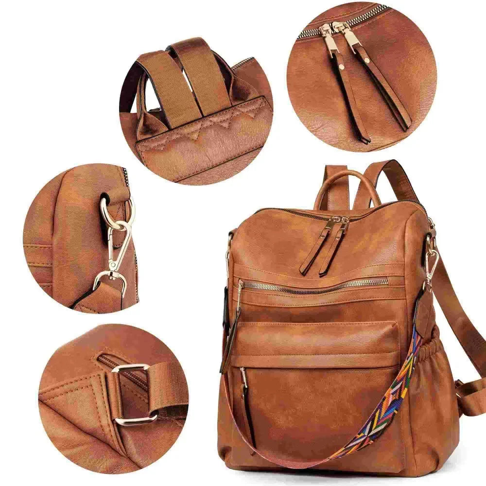 Brown Ladies Fashion Anti-Theft Backpack Purse for Women