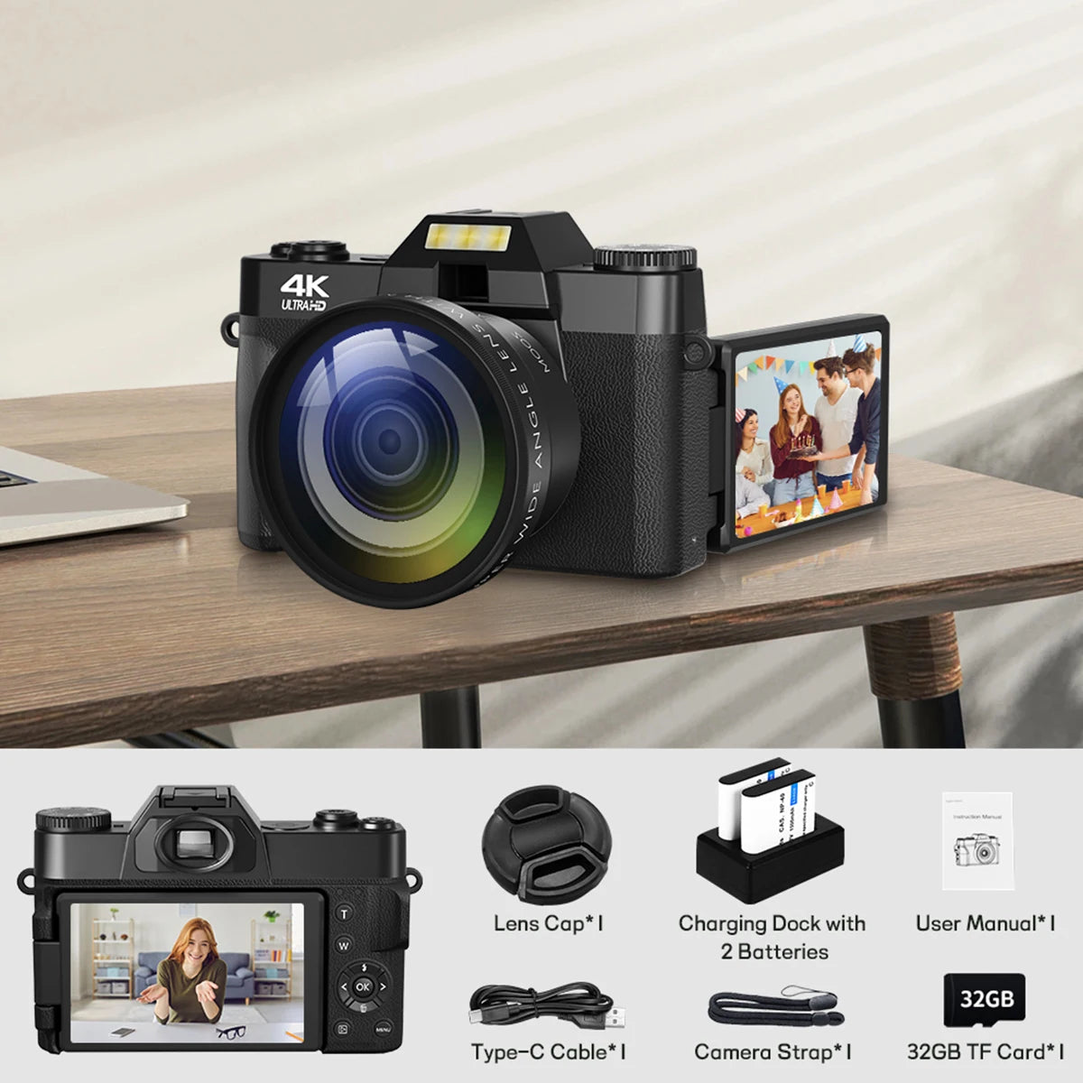 Compact 4K Digital Camera for Vlogging and Photography