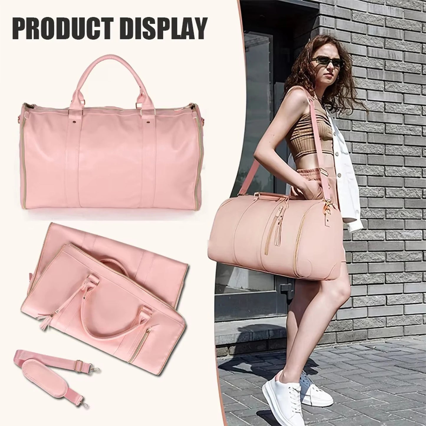 Guangdong PU Leather Garment Duffle Bag Carry On 2In1
