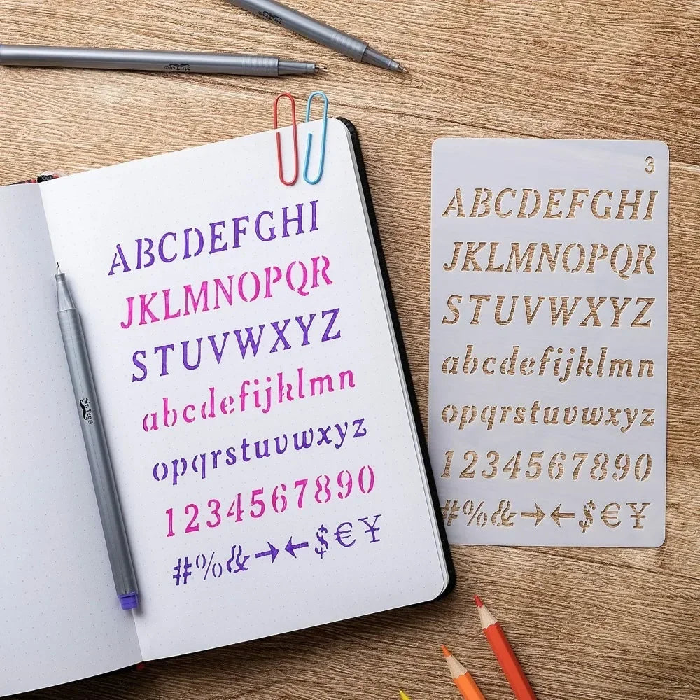 Reusable Journal Stencils Set for Creative Lettering and Design