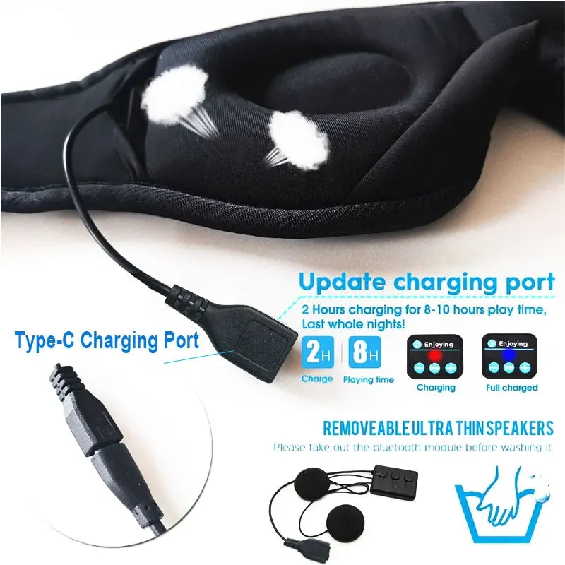 3D Wireless Music Headphone Sleep Eye Mask with Bluetooth Mic