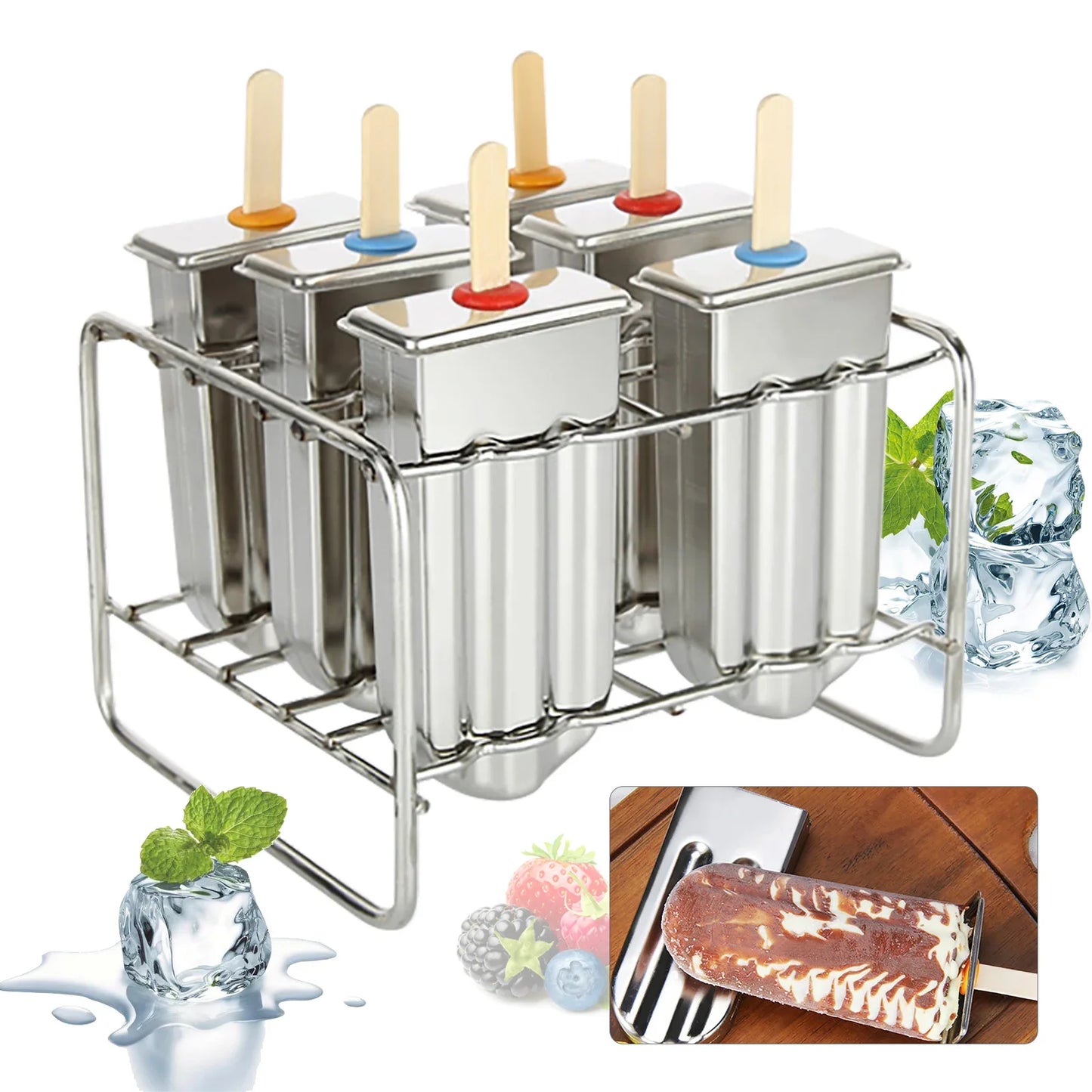 Bymaocar Stainless Steel Ice Cream Mold Set For Popsicles