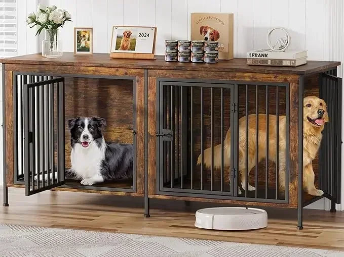Extra Large Double Dog Crate Furniture for Two Dogs