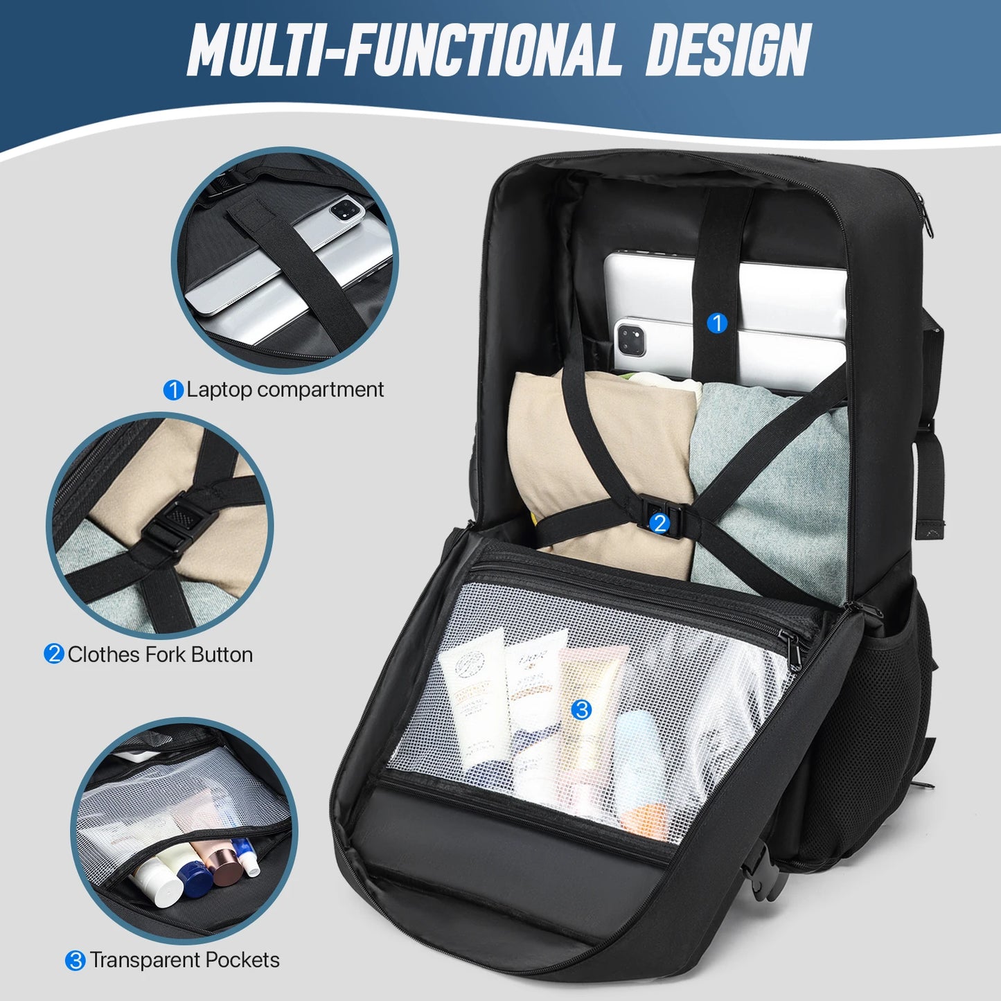 Expandable Men Travel Backpack With Shoe Storage and Laptop Compartment