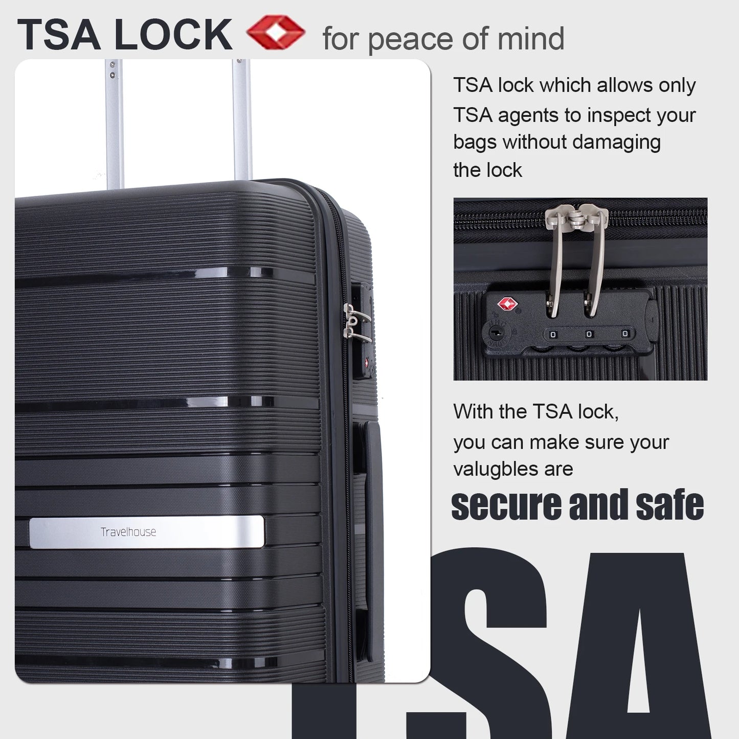 Travelhouse Hardshell Luggage Set 3 Piece With TSA Lock