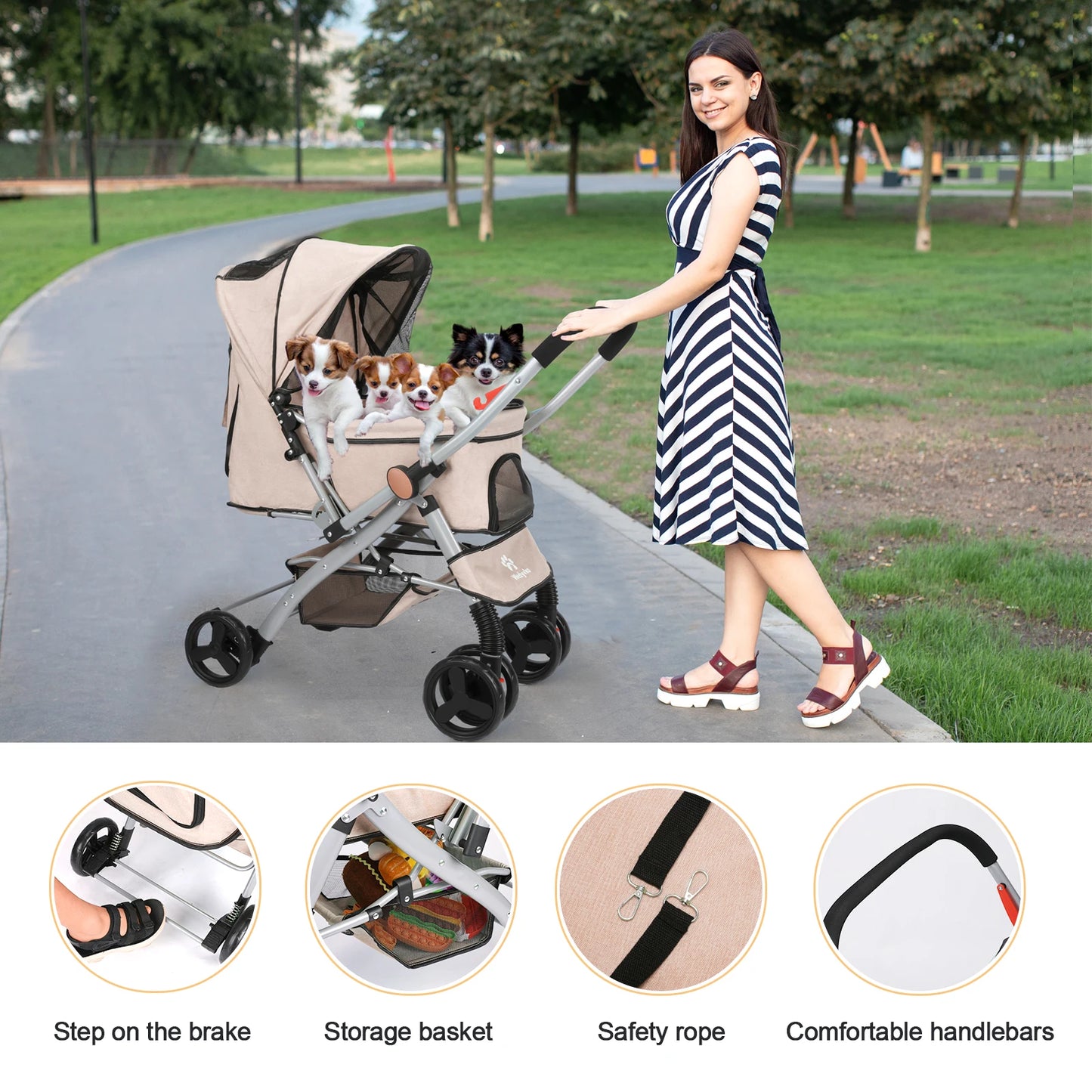 Wedyvko Foldable Cat Dog Stroller Detachable Carrier