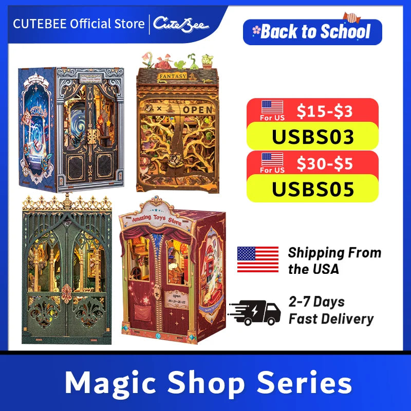 Cutebee DIY Book Nook Kit Miniature Wooden Dollhouse Led