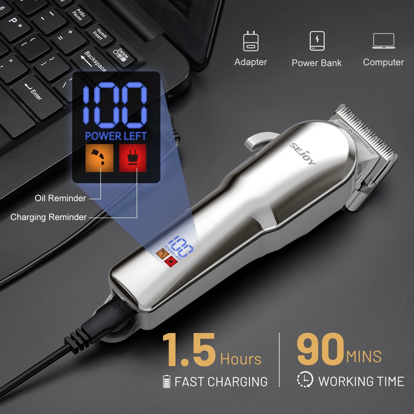 Sejoy Cordless Hair Clipper Kit With LED Display For Men