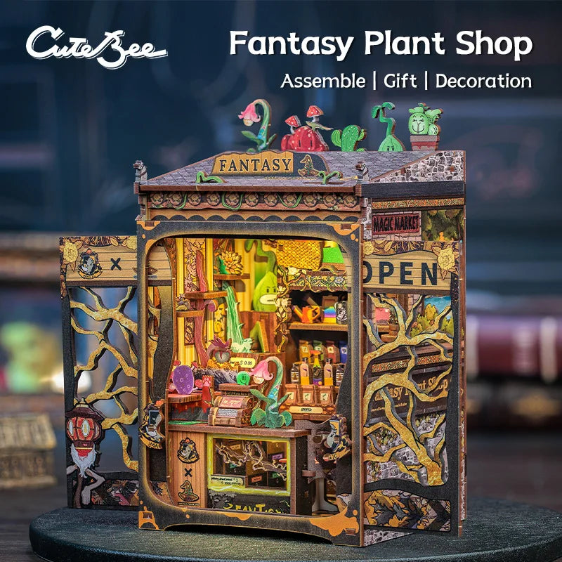 Cutebee DIY Book Nook Kit Miniature Wooden Dollhouse Led