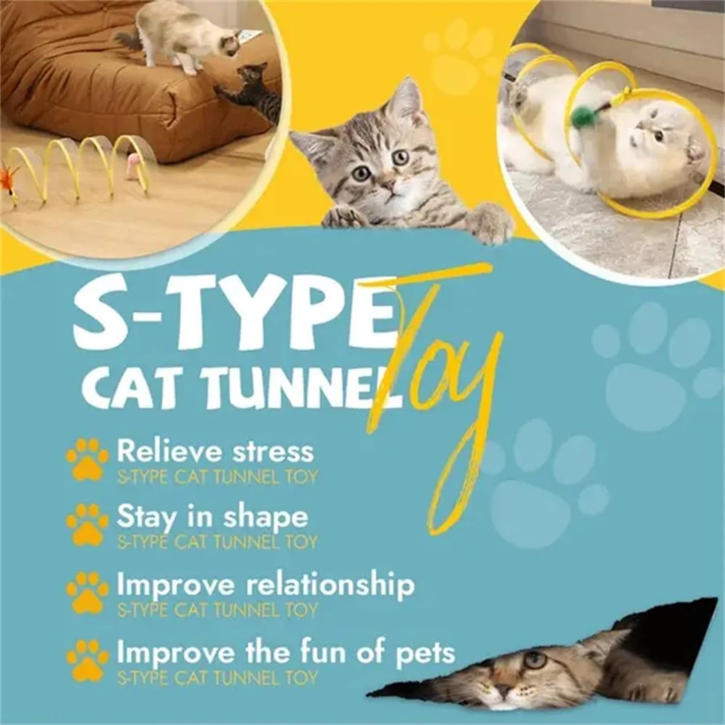 Spiral Cat Tunnel Toy with Feather Mouse for Indoor Play