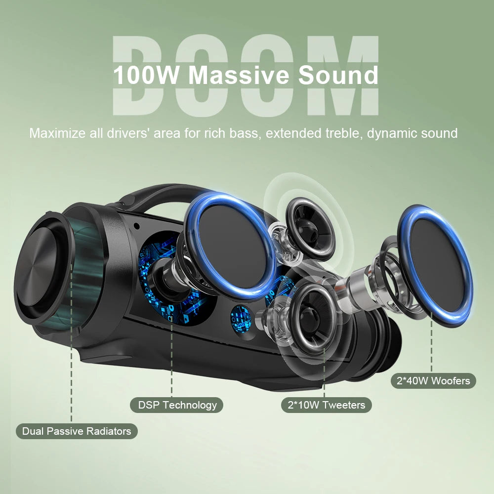 DOSS Portable Bluetooth Speaker 100W IPX6 Waterproof