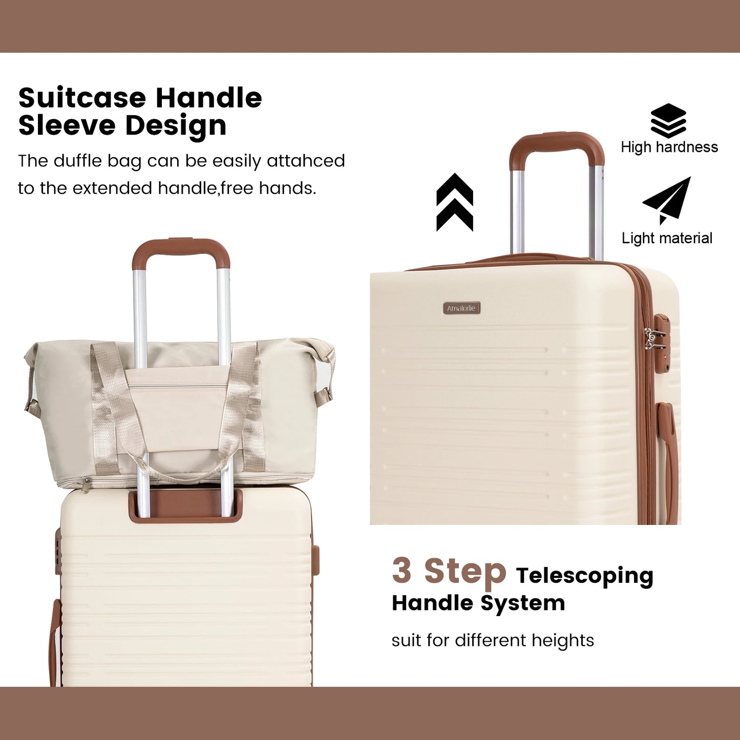 Amalodie 3 Piece Hardside Luggage Set with Spinner Wheels