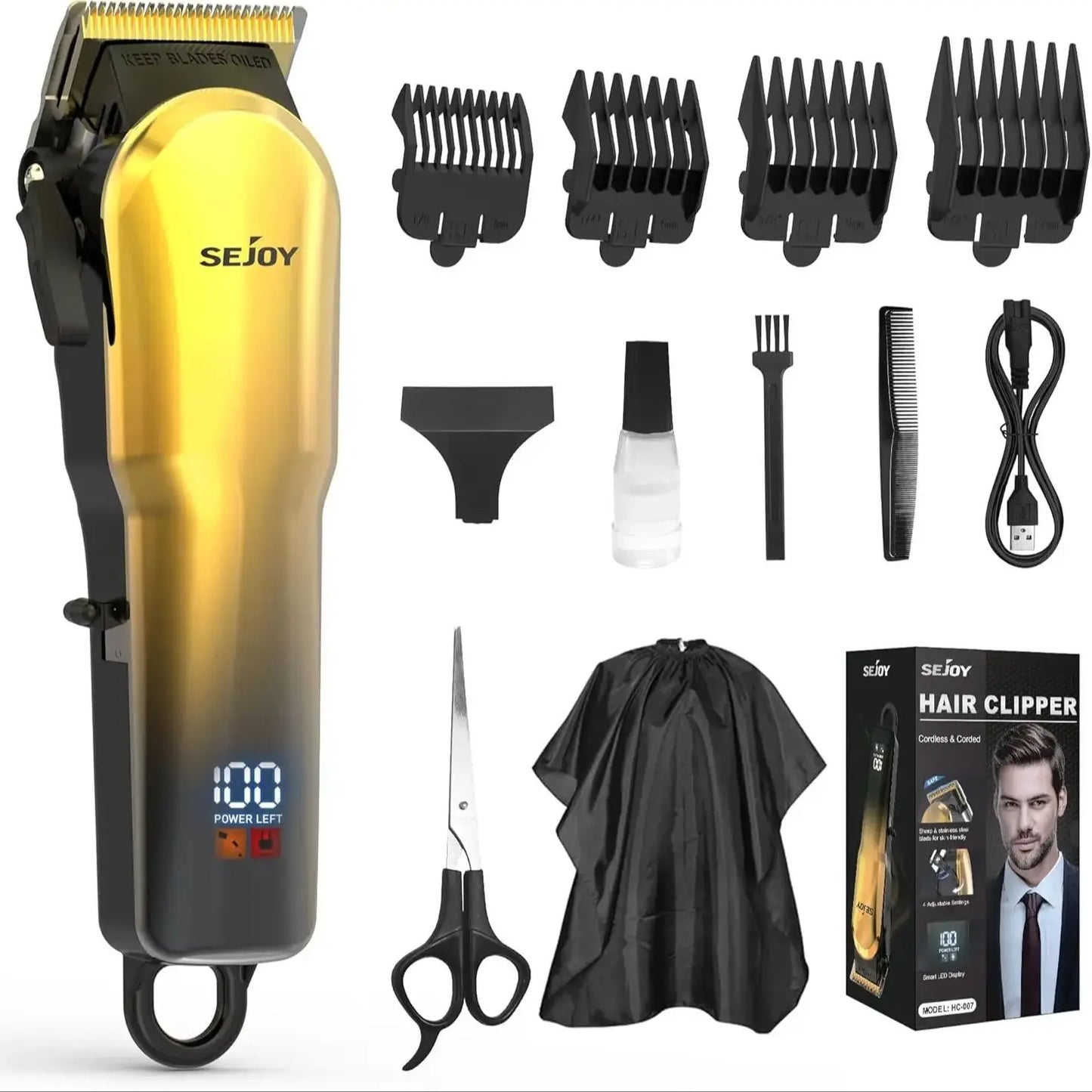 Sejoy Cordless Hair Clipper Kit With LED Display For Men