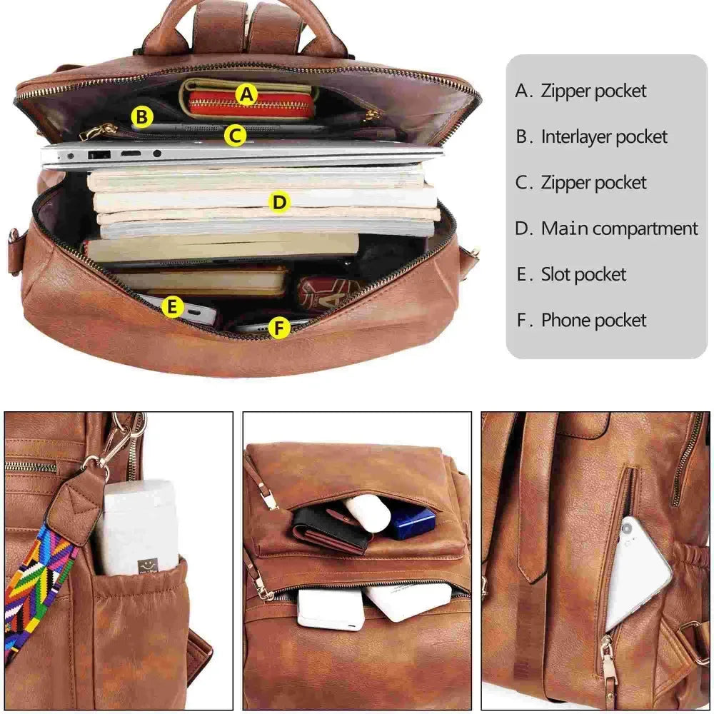 Brown Ladies Fashion Anti-Theft Backpack Purse for Women