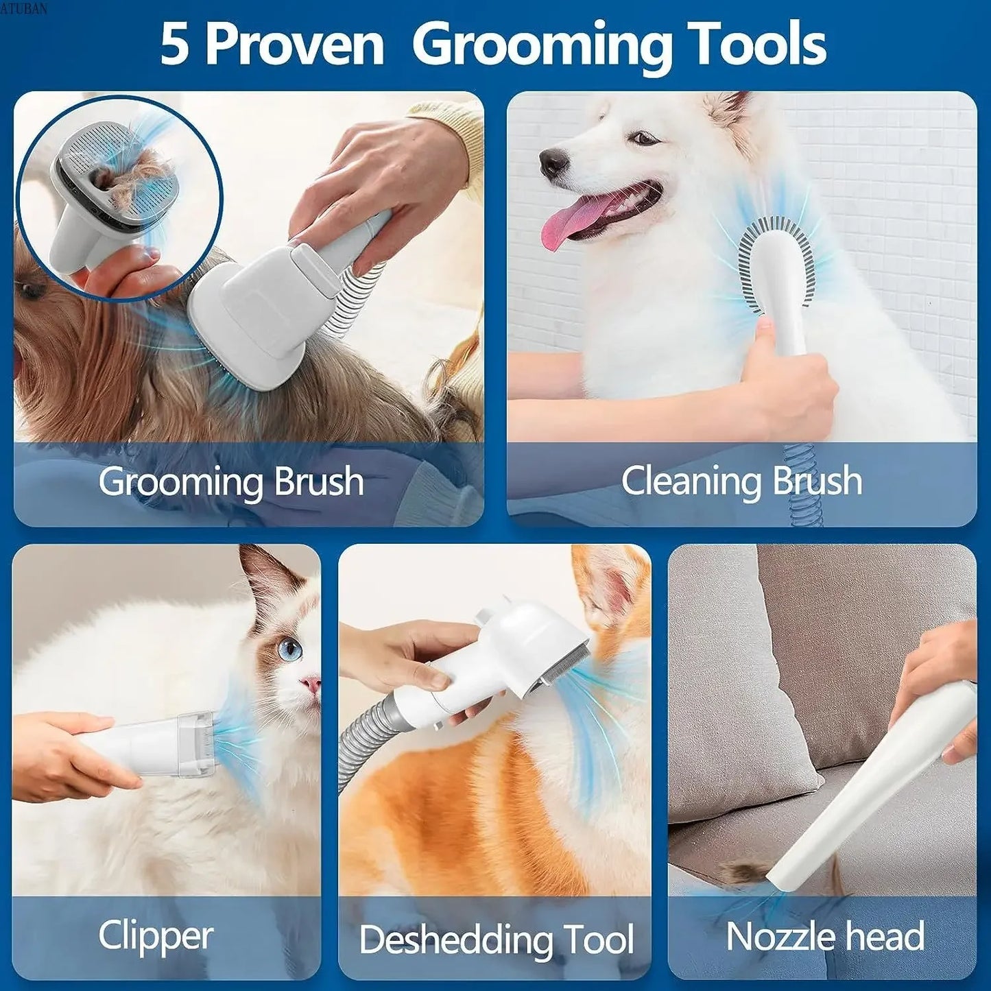 ATUBAN Dog Grooming Vacuum Kit With 2.3L Dust Cup System