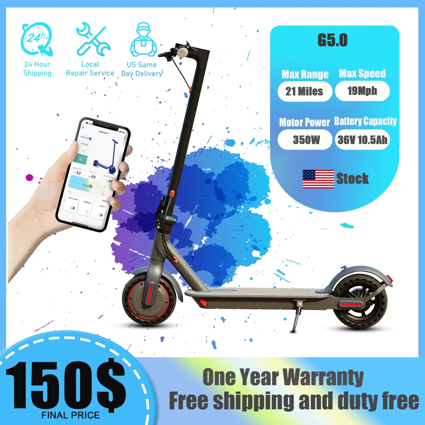 G5 Electric Scooter 36V 350W Foldable 8.5 Inch Tyres