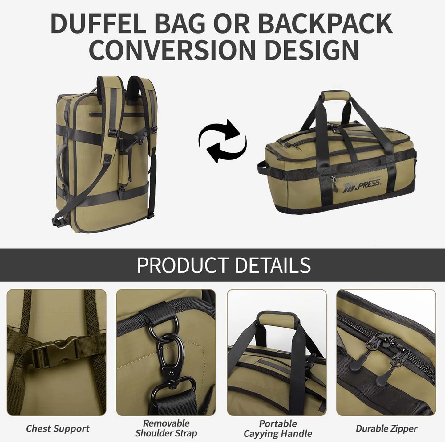 Convertible 2in1 Travel Backpack and Duffle Bag for Adventures