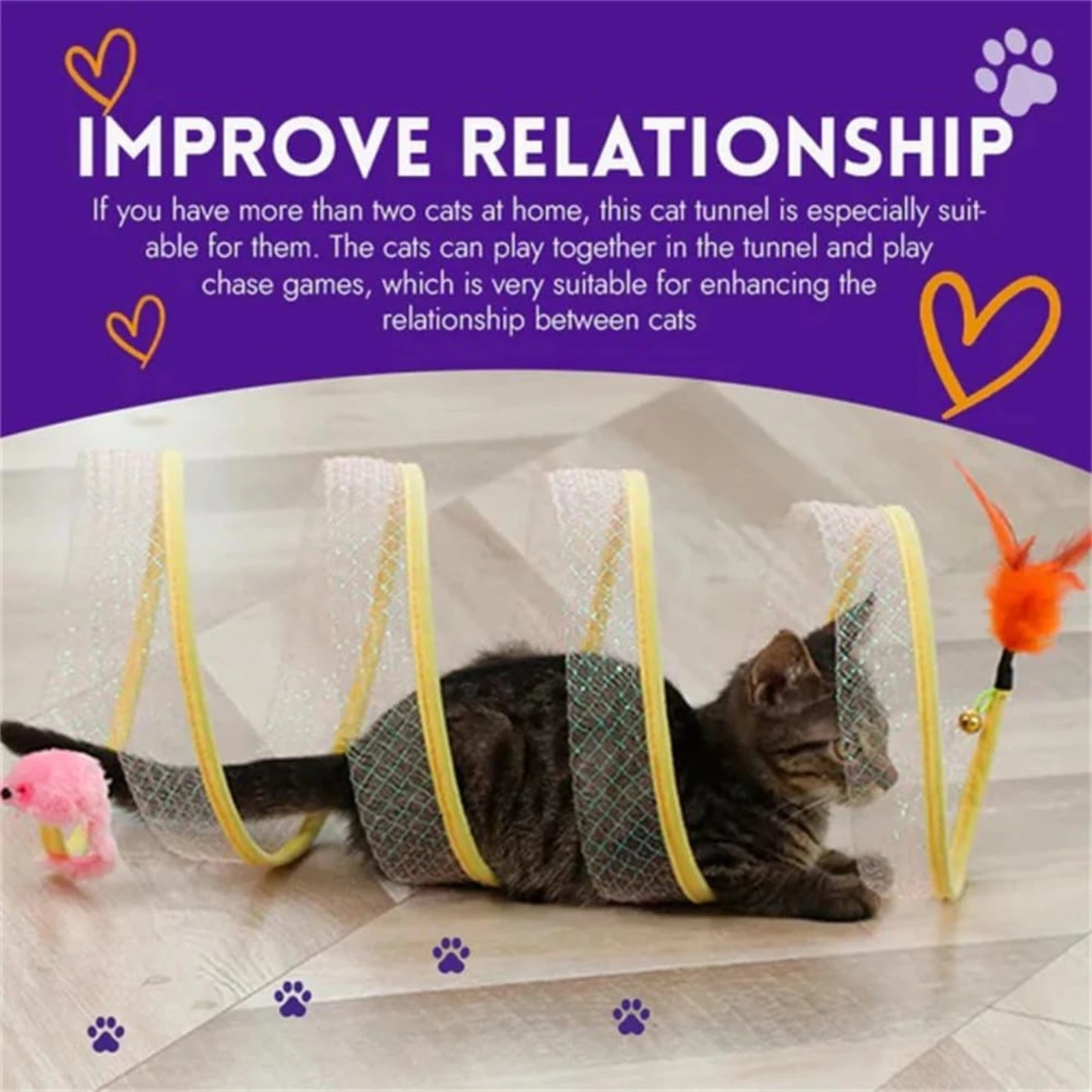 Spiral Cat Tunnel Toy with Feather Mouse for Indoor Play