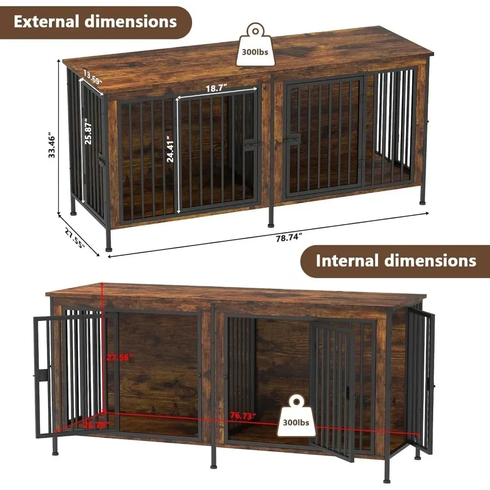 Extra Large Double Dog Crate Furniture for Two Dogs