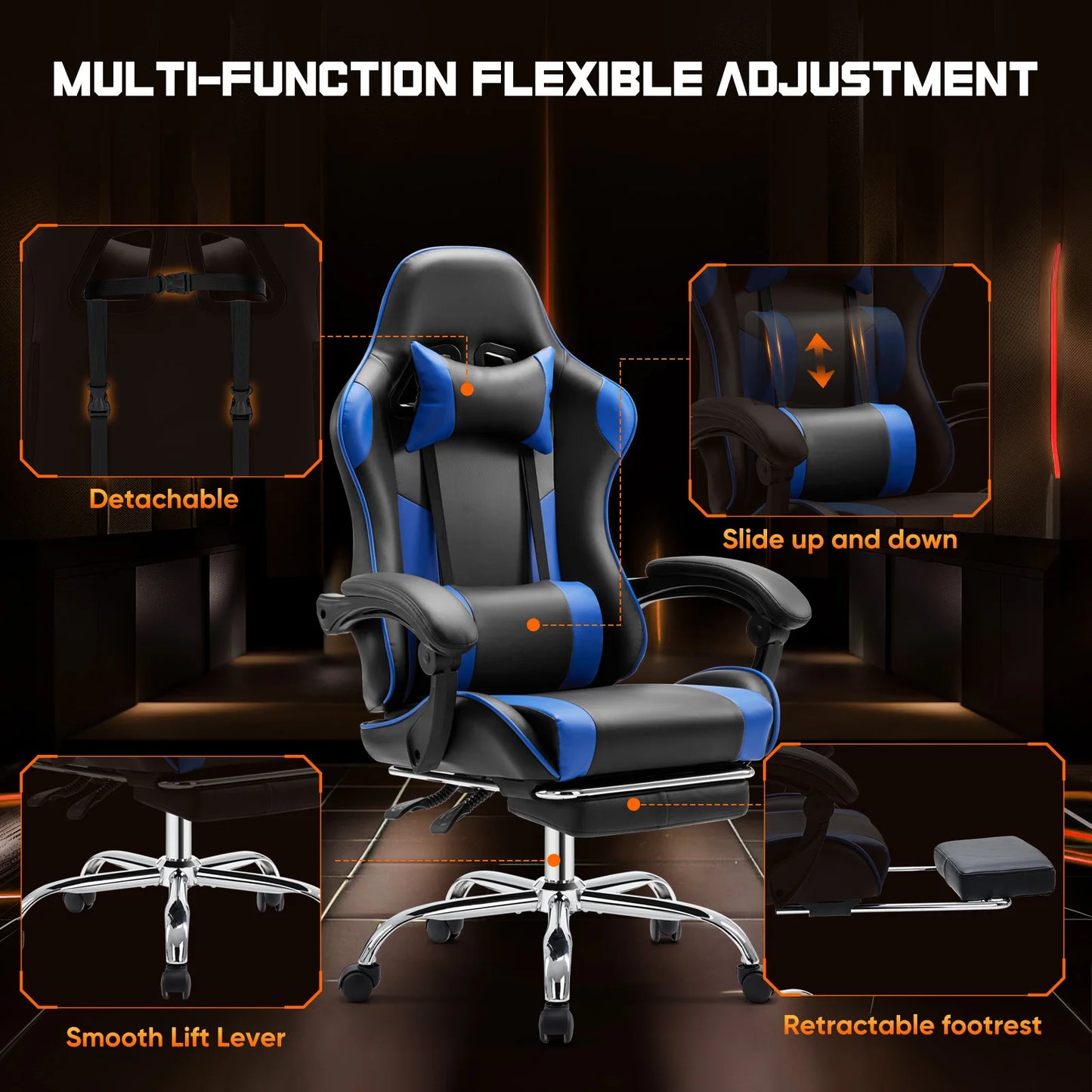 Ergonomic Racing Gaming Chair with Adjustable Support and Comfort