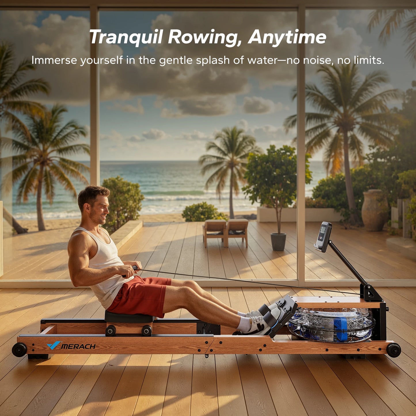 MERACH Foldable Water Rowing Machine for Home Fitness