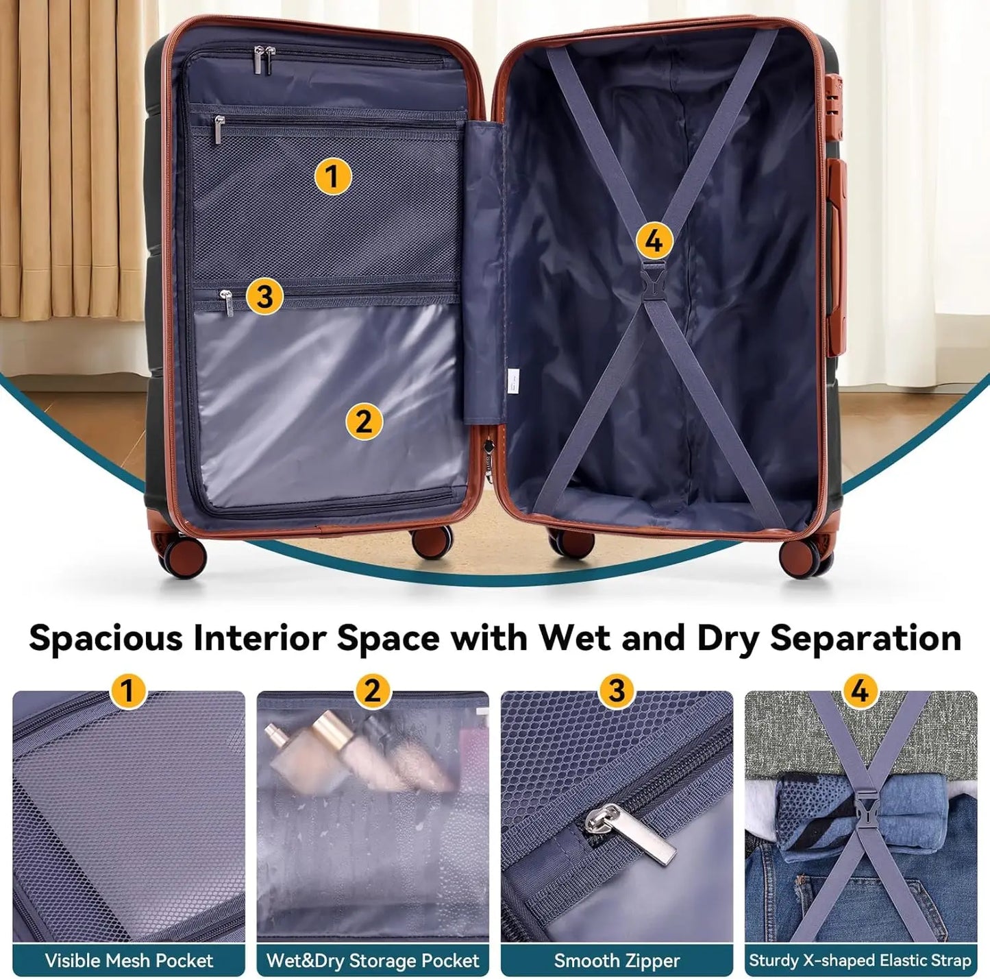 HOTEELCN 3 Piece ABS Luggage Set With Spinner Wheels