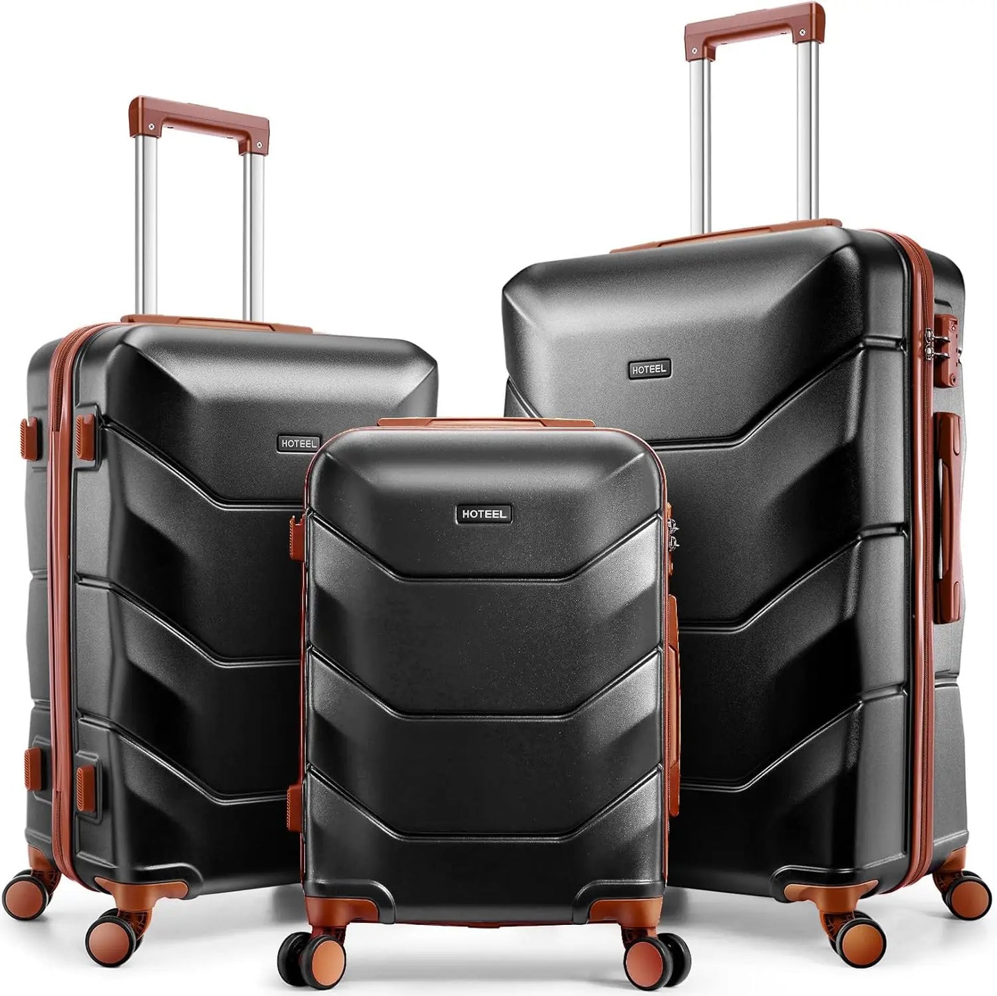 HOTEELCN 3 Piece ABS Luggage Set With Spinner Wheels