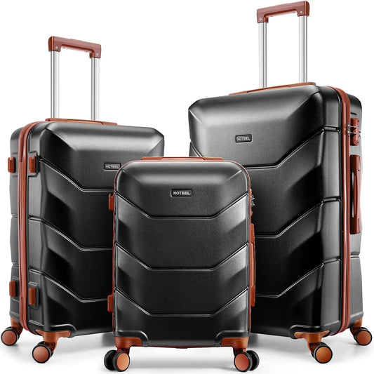 HOTEELCN 3 Piece ABS Luggage Set With Spinner Wheels