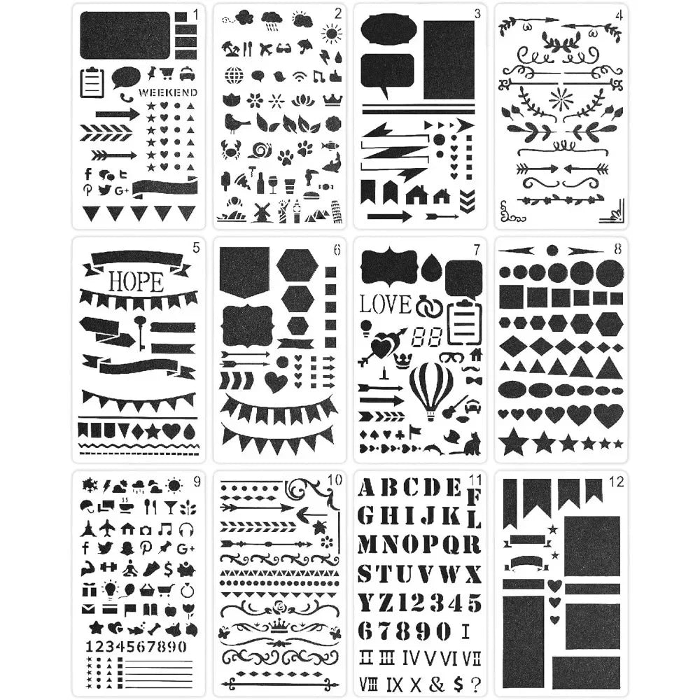 Reusable Journal Stencils Set for Creative Lettering and Design