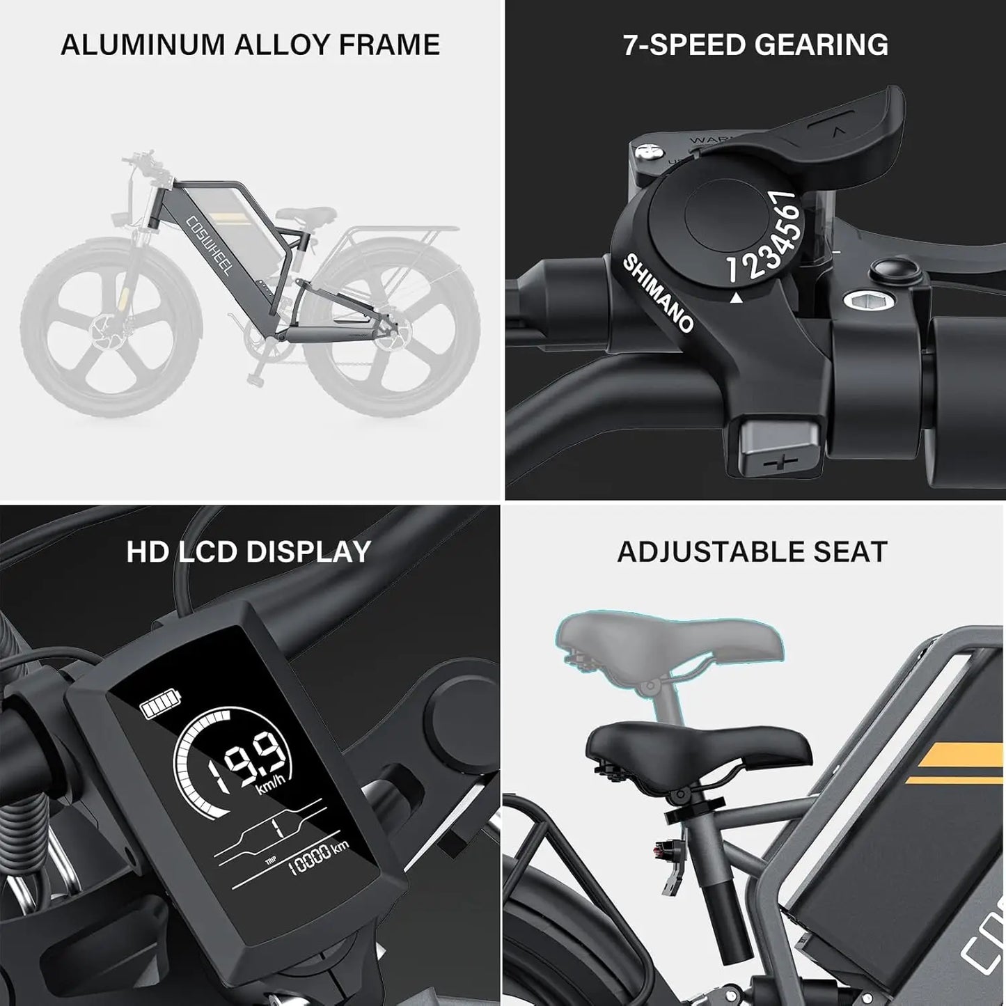 COSWHEEL Electric Bicycle 1500W 48V 25Ah Battery Off Road