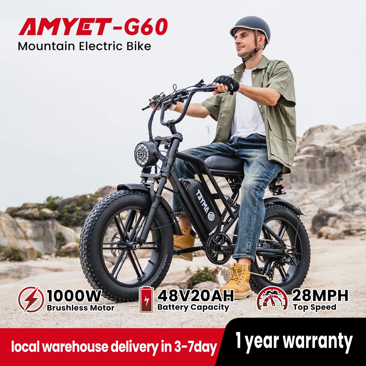 AMYET V9 G60 1000W Electric Mountain Bike 48V 20Ah
